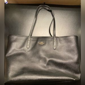 Coach black leather tote bag